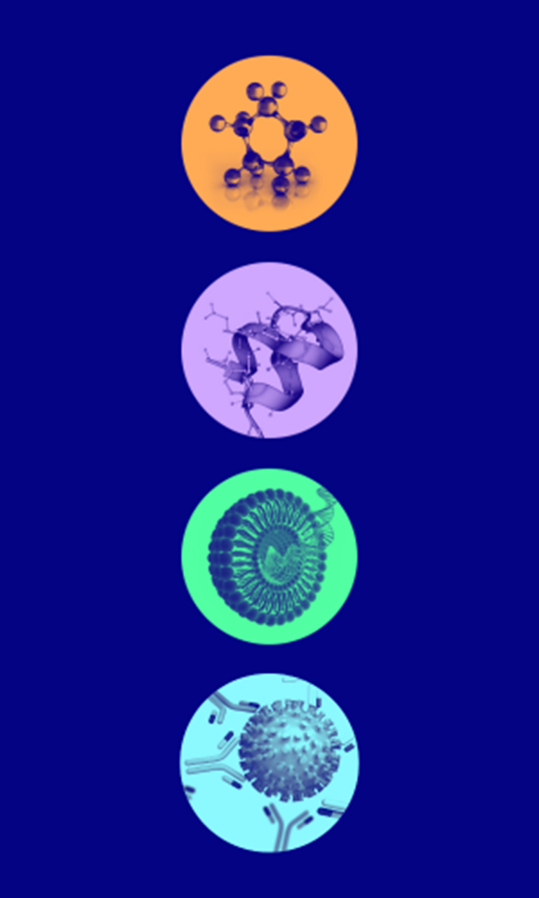 blue background, with all 4 Croda Pharma platform icons on